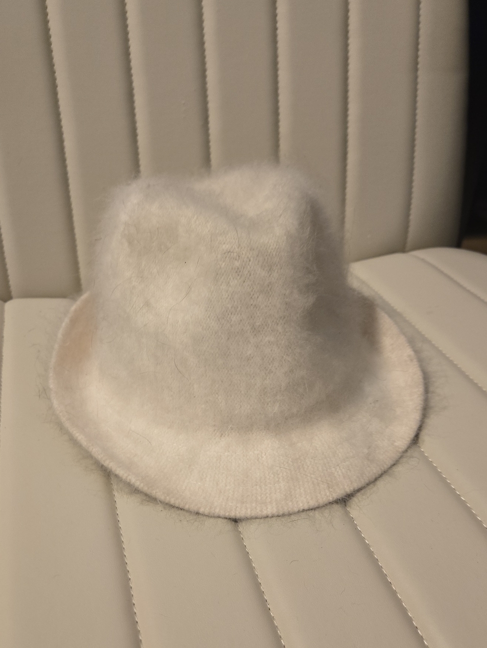 Fuzzy White Angora-Texture Bucket Hat